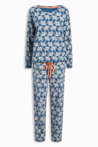Navy Elephant Print Pyjamas